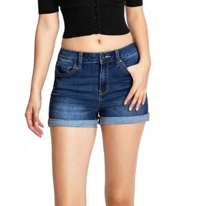 Wax Jean Women's Juniors High Rise Eco-Friendly Denim Shorts Dark Denim Large